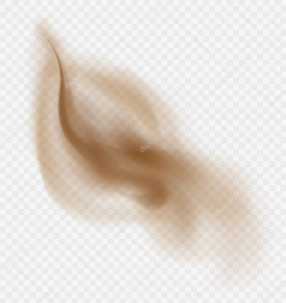 Dust cloud isolated on a transparent background. Brown sandstorm explosion in desert concept.