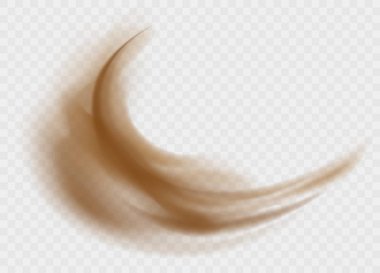 Şeffaf bir arkaplanda toz bulutu izole edildi. Çöl konseptinde kahverengi kum fırtınası patlaması.