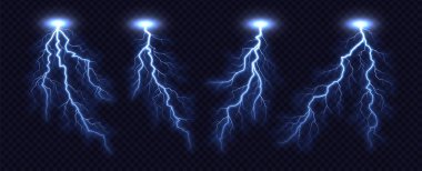 Lightning bolt set isolated on transparent background.