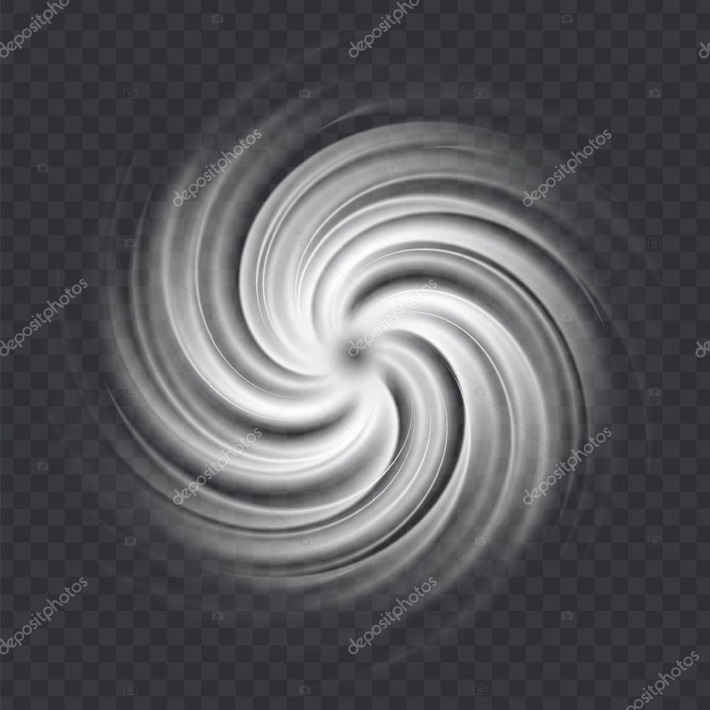 Hurricane swirl isolated on a transparent background. White top view of dangerous natural disaster: cyclone, typhoon, tornado.