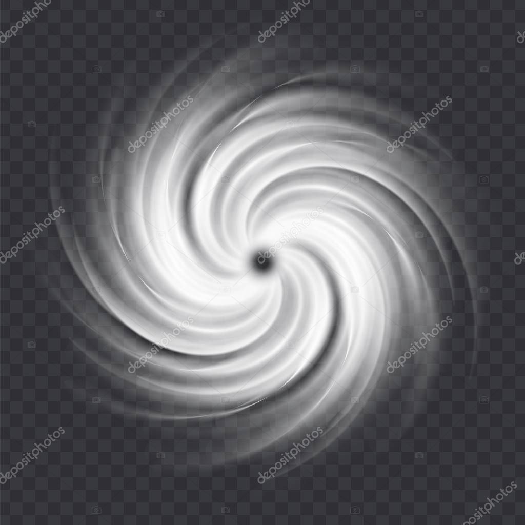 Hurricane swirl isolated on a transparent background. White top view of dangerous natural disaster: cyclone, typhoon, tornado.