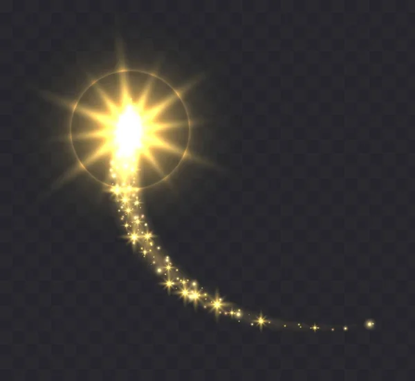 Glowing magic swirl, golden light trail effect with sparkles. — ストックベクタ