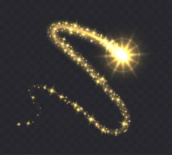 Glowing magic swirl, golden light trail effect with sparkles. — ストックベクタ