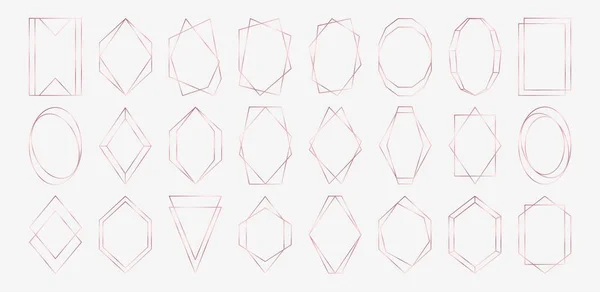 Colección de marcos poligonales de oro rosa aislada sobre fondo gris claro . — Vector de stock