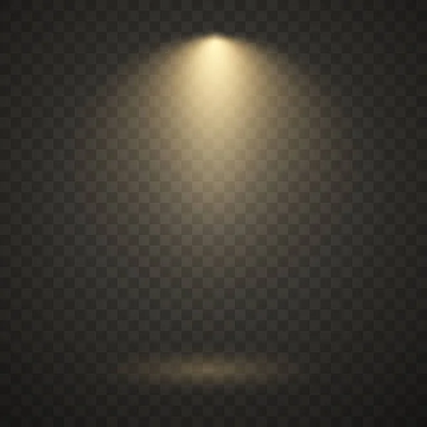 Yellow spotlight, bright light, golden stage lighting isolated on transparent background. — ストックベクタ