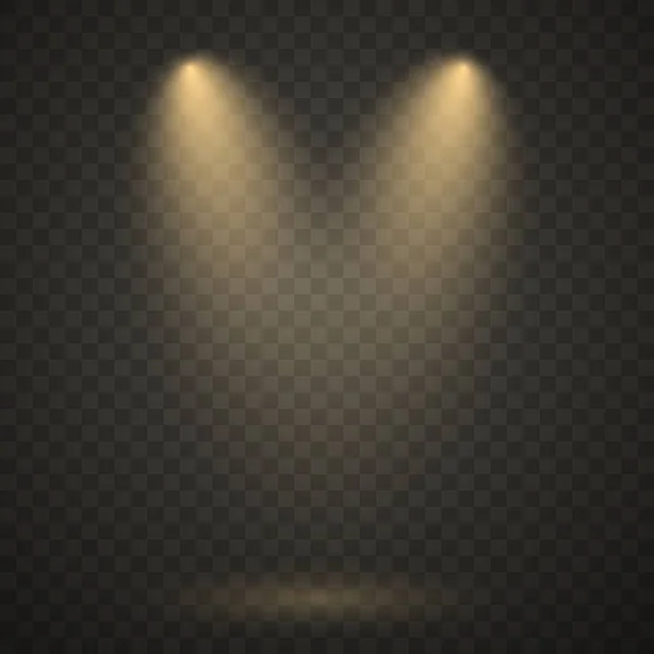 Otlight, bright light, golden stage lighting isolated on transparent background — 스톡 벡터