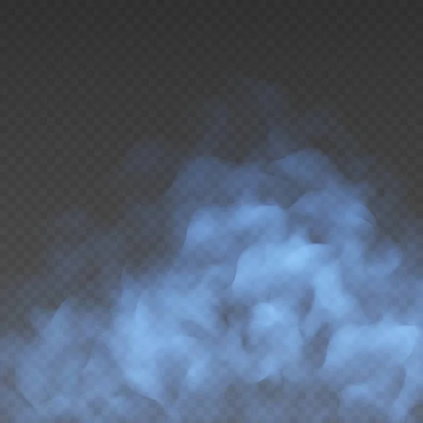 Blue fog or smoke cloud isolated on transparent background. Realistic smog, haze, mist or cloudiness effect. — 스톡 벡터