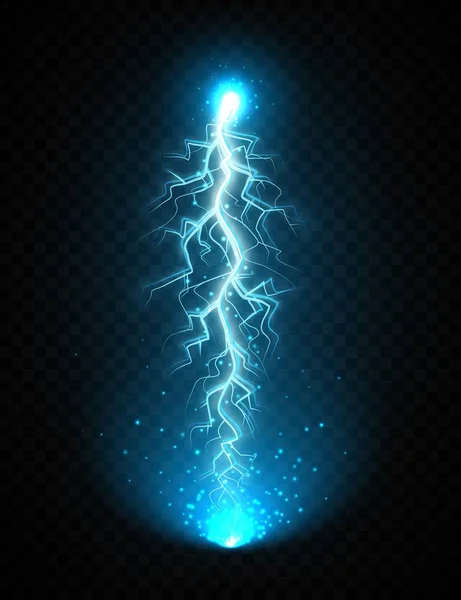 Blitzschlag isoliert auf transparentem Hintergrund. Realistischer elektrischer Blitz mit glühenden Funken. — Stockvektor
