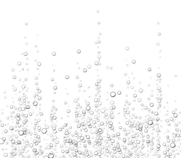 Su altında köpüren kabarcıklar, soda ya da şampanya karbonatlı içecek, beyaz arka planda izole edilmiş maden suyu..