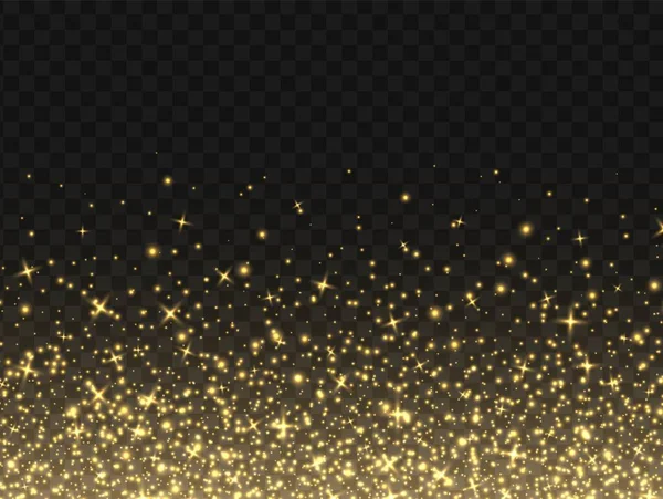 黄金の輝き、抽象的な明るい粒子、黄色のスターダスト。飛んでXmasのガラスと火花。高級背景. — ストックベクタ