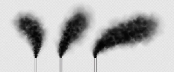 Трубы с черным дымом, коллекция труб промышленных заводов. Дымоходы городских электростанций с паром . — стоковый вектор