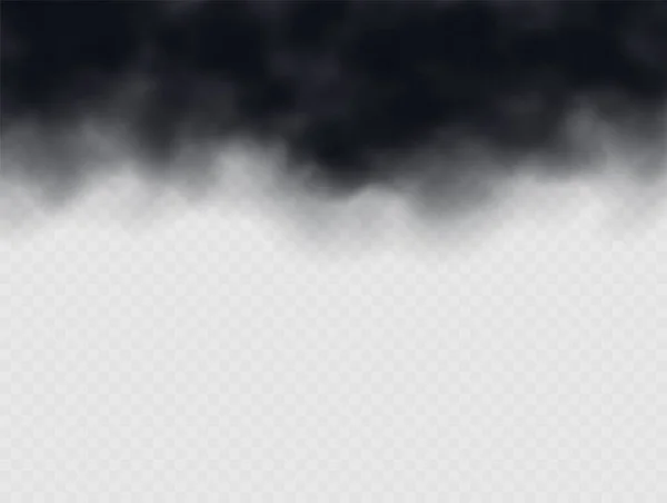 Nuvem negra de fumo, tempo tempestuoso. Conceito de poluição atmosférica. Nuvens negras ou nevoeiro. Efeito de nuvem escura grossa realista . —  Vetores de Stock