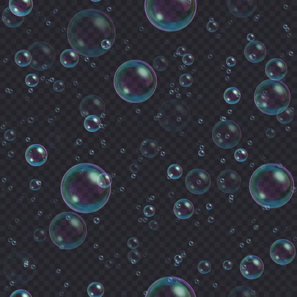 Burbujas de jabón fondo sin costuras. Champú flotante abstracto, patrón de espuma de baño . — Vector de stock