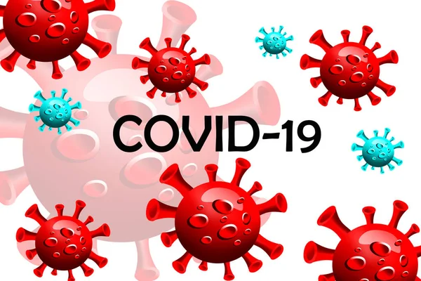 Illustratie van coronavirus in de vorm van rode en groene bacteriën Stockafbeelding