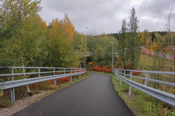 Stadsväg Och Bro Höstparken Finland Landsbygd — Gratis stockfoto