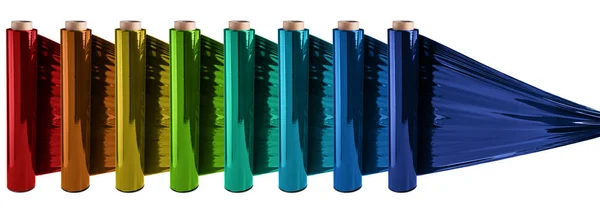 Colorful stretch film rolls — Stock Photo, Image