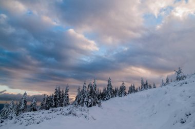 Karkonosze dağlar, kış günü 