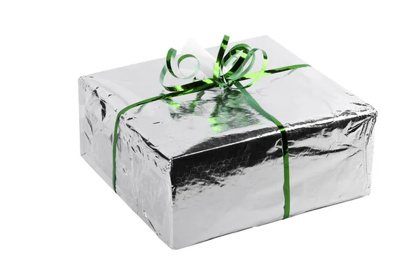 Beautiful silver Christmas gift — Stock Photo, Image