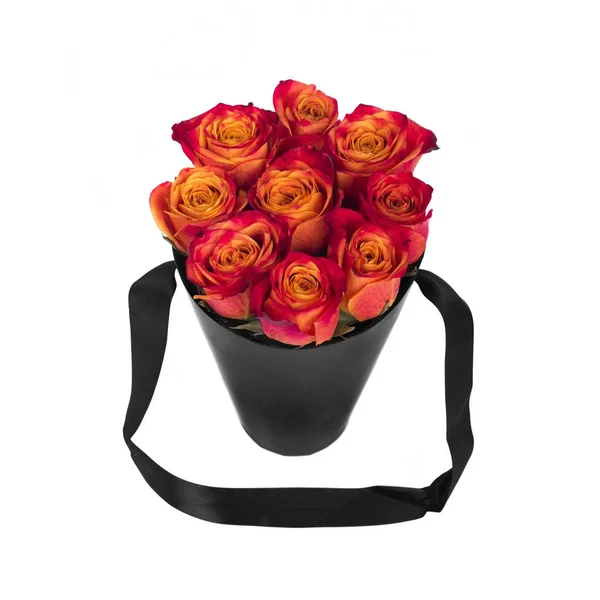 Бумажный горшок с красивыми розами — стоковое фото