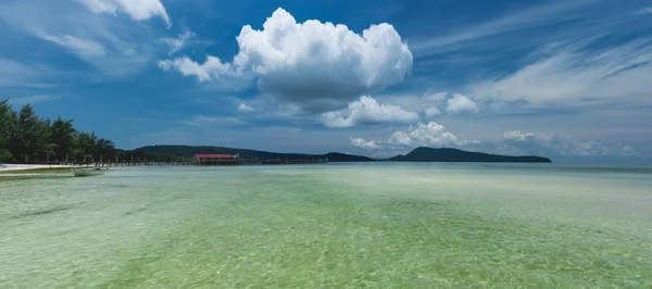 Tropical Landscape Koh Rong Samloem Island Clear Turquoise Water Palm — Stock Photo, Image