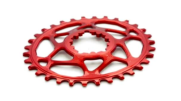 Red Oval Bicycle Chainring Gear Rotating White Background — Stock Video