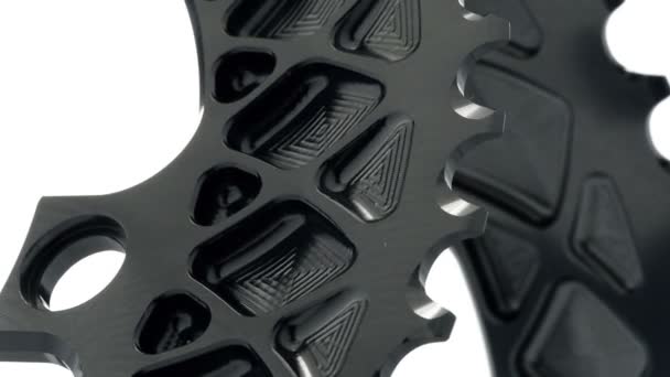 Черный Овал Велосипеда Цепь Передачи Вращения Белом Фоне Сильный Крупным — стоковое видео