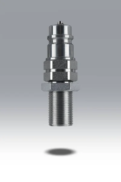 欧洲标准液压快速耦合器 适用于快速连接连接件耦合 不锈钢制成 用于连接软管油 水和空气 在灰暗的背景上与阴影隔离 — 图库照片