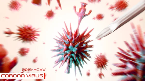 Corona Virüsü 2019ncov 'un 3D versiyonu. Bilim adamı, Ocak 2020 'de Çin' in Wuhan kasabasında ilk kez keşfedilen virüsten bir örnek alıyor. Coronavirüs mikroskobundan yakın çekim. 