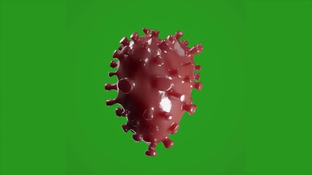 緑の隔離された背景にハート型のコロナウイルス細胞のアニメーション 3Dレンダリング — ストック動画