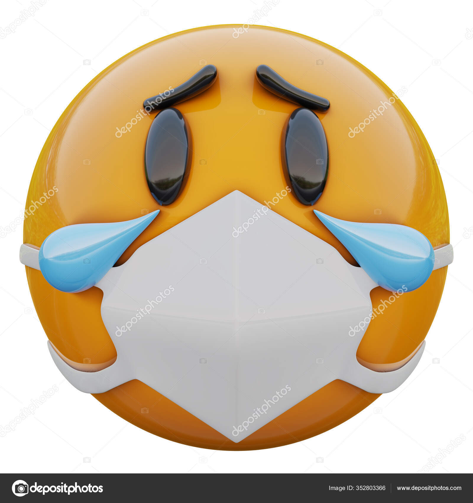 Render Crying Sad Yellow Emoji Face Medical Mask Protecting Coronavirus