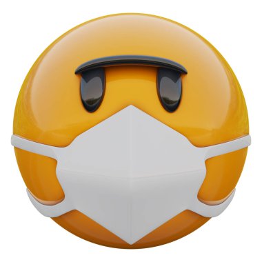 Tıbbi maskeli kızgın sarı emoji suratı Coronavirüs 2019-nCoV, MERS-nCoV, sararlar, kuş gribi ve diğer virüsler, mikroplar ve bakteriler ve bulaşıcı hastalıklardan koruyor..