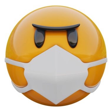 Tıbbi maskeli kızgın sarı emoji suratı Coronavirüs 2019-nCoV, MERS-nCoV, sararlar, kuş gribi ve diğer virüsler, mikroplar ve bakteriler ve bulaşıcı hastalıklardan koruyor..