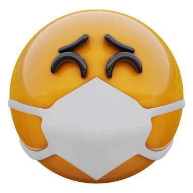 3D mutlu ve mutlu sarı yüz ifadeli tıbbi maske ile Coronavirüs 2019-nCoV, MERS-nCoV, sararlar, kuş gribi ve diğer virüsler, mikroplar ve bakteriler ve bulaşıcı hastalıklardan korunuyor..