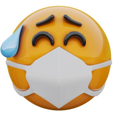Tıbbi maskeli utangaç sarı emoji suratı Coronavirüs 2019-nCoV, MERS-nCoV, sararlar, kuş gribi ve diğer virüsler, mikroplar ve bakteriler ve bulaşıcı hastalıklardan koruyor..