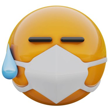 Tıbbi maskeli utangaç sarı emoji suratı Coronavirüs 2019-nCoV, MERS-nCoV, sararlar, kuş gribi ve diğer virüsler, mikroplar ve bakteriler ve bulaşıcı hastalıklardan koruyor..