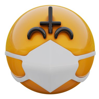 Koronavirüs 2019-nCoV, MERS-nCoV, sararlar, kuş gribi ve diğer virüsler, mikroplar ve bakteriler ve bulaşıcı hastalıklardan koruyan tıbbi maskeli mutlu İsa karşıtı sarı emoji yüzü..