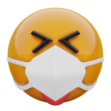 3D gülen sarı emoji suratı tıbbi maskeyle Coronavirüs 2019-nCoV, MERS-nCoV, sararlar, kuş gribi ve diğer virüsler, mikroplar ve bakteriler ve bulaşıcı hastalıklardan koruyor..