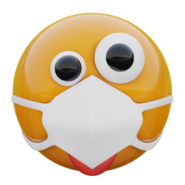 Tıbbî maskedeki çılgın emoji suratı Coronavirüs 2019-nCoV, MERS-nCoV, sararlar, kuş gribi ve diğer virüsler, mikroplar ve bakteriler ve bulaşıcı hastalıklardan korunuyor..
