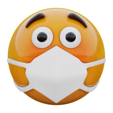 3D kızartılmış ve şok olmuş yüz ifadesinin tıbbi maskeli hali Coronavirus 2019-nCoV, MERS-nCoV, sararlar, kuş gribi ve diğer virüsler, mikroplar ve bakteriler ve bulaşıcı hastalıklardan korunuyor..