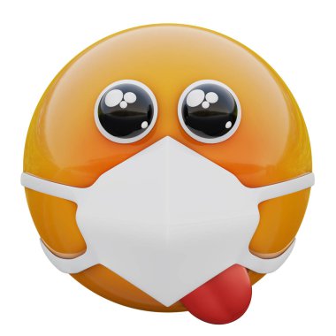 3D yalvaran yüz ifadesinin tıbbi maskeli hali. Coronavirüs 2019-nCoV, MERS-nCoV, sararlar, kuş gribi ve diğer virüsler, mikroplar ve bakteriler ve bulaşıcı hastalıklardan korunuyor..