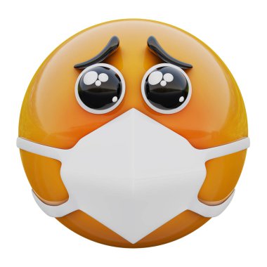 3D yalvaran yüz ifadesinin tıbbi maskeli hali. Coronavirüs 2019-nCoV, MERS-nCoV, sararlar, kuş gribi ve diğer virüsler, mikroplar ve bakteriler ve bulaşıcı hastalıklardan korunuyor..