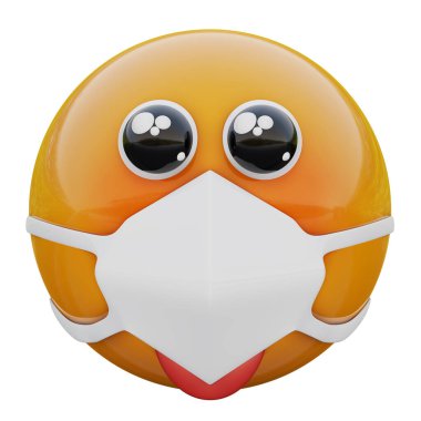 3D yalvaran yüz ifadesinin tıbbi maskeli hali. Coronavirüs 2019-nCoV, MERS-nCoV, sararlar, kuş gribi ve diğer virüsler, mikroplar ve bakteriler ve bulaşıcı hastalıklardan korunuyor..