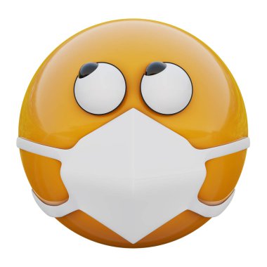 3D Rolling Eyes emoji suratı tıbbi maskeli Coronavirüs 2019-nCoV, MERS-nCoV, sararlar, kuş gribi ve diğer virüsler, mikroplar ve bakteriler ve bulaşıcı hastalıklardan korunuyor..