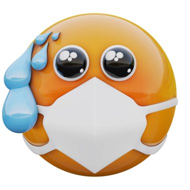 Tıp maskesinde, Coronavirüs 2019-nCoV, MERS-nCoV, sararlar, kuş gribi ve diğer virüsler, mikroplar ve bakteriler ve bulaşıcı hastalıklardan korunan masum emoji yüzünü canlandırmak..