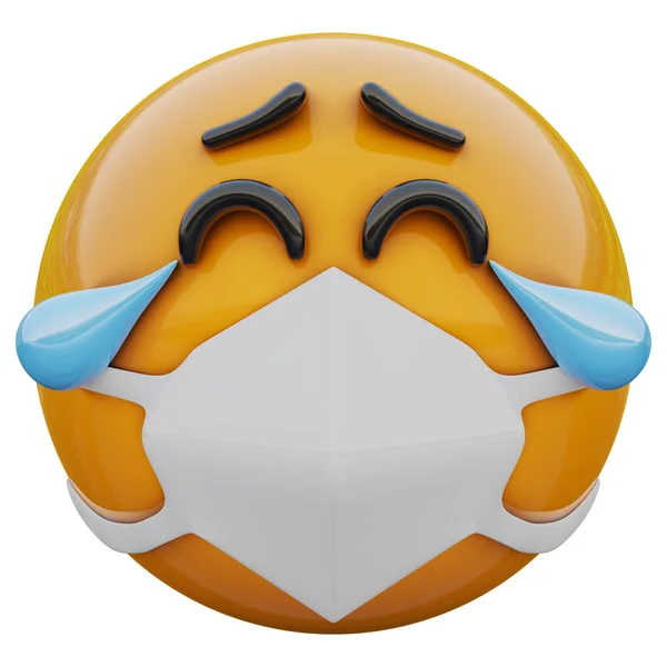 Render Joy Yellow Emoji Face Medical Mask Protection Coronavirus 2019 — Stock Fotó