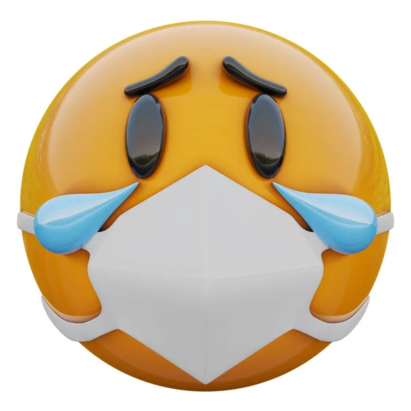 Representación Llorar Triste Cara Emoji Amarillo Máscara Médica Que Protege —  Fotos de Stock