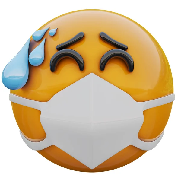 Teszi Stresszes Sárga Emoji Arc Orvosi Maszk Véd Coronavirus 2019 — Stock Fotó