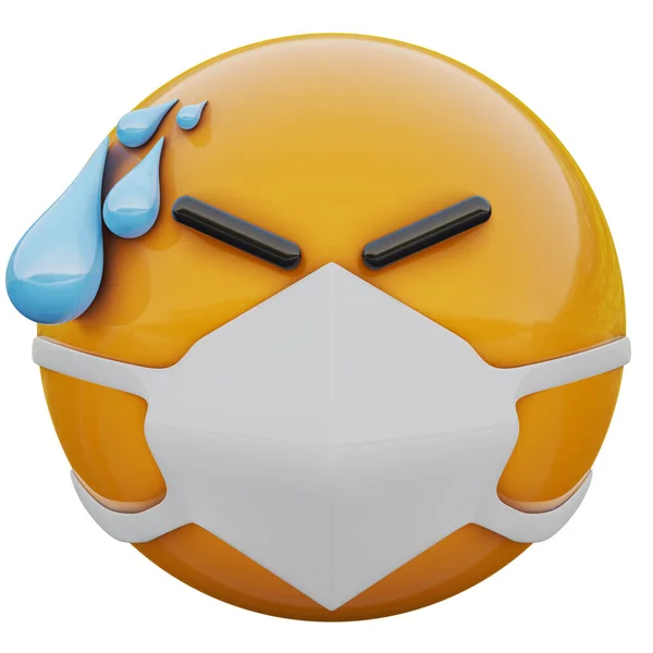 Kiolvasztása Stresszes Ideges Sárga Emoji Arc Orvosi Maszk Véd Coronavirus — Stock Fotó