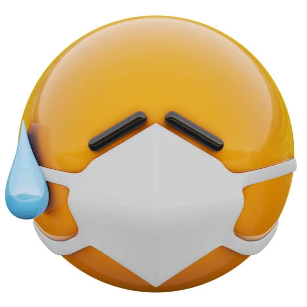 Render Silly Yellow Emoji Face Medical Mask Protect Coronavirus 2019 — Foto de Stock
