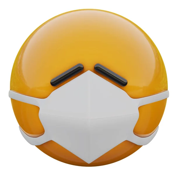Szomorú Sárga Emoji Arc Renderelése Orvosi Maszkban Védve Koronavírustól 2019 — Stock Fotó